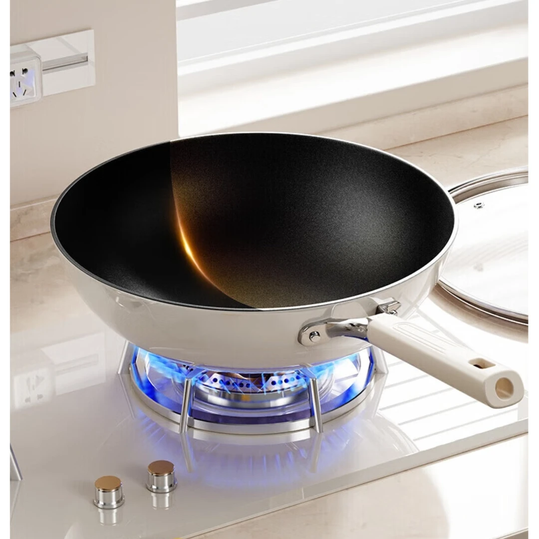 双面珐琅炒锅无涂层家用平底不粘炒菜锅电磁炉燃气灶通用F411