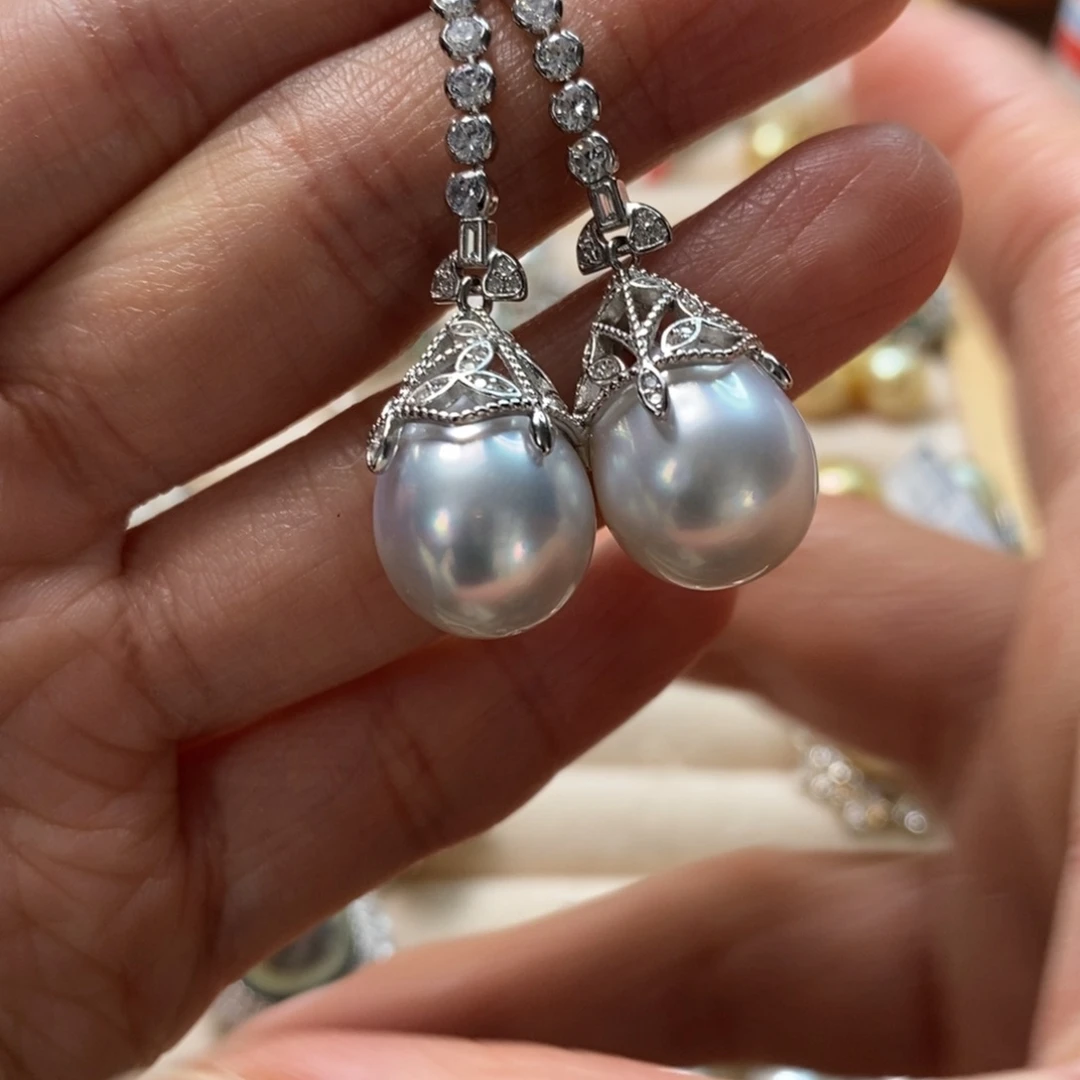 海水珍珠耳饰银S925镶嵌