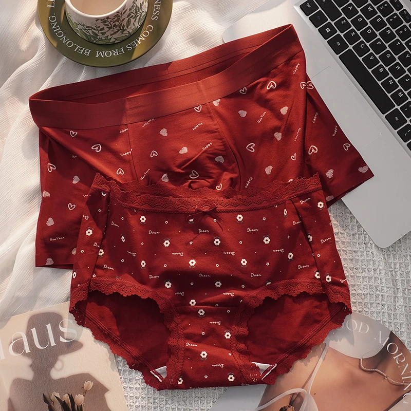新款2条装红色情侣内裤结婚本命年一男一女大红内衣喜庆新婚套装