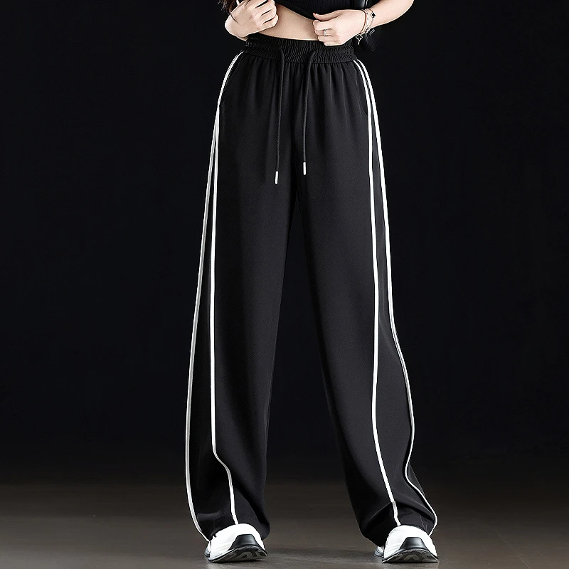 黑色闺蜜运动裤春夏季薄款休闲裤女高腰冰丝裤子阔腿裤宽松弯刀裤
