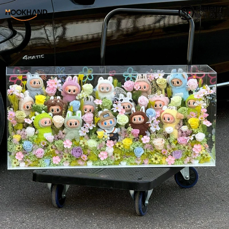 厂家直发拉布布永生花Labubu小布天使玩偶真花摆件七夕七夕送女友