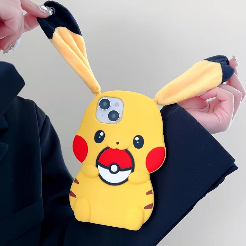 苹果｜软萌大耳朵皮卡丘可拎卡通适用iPhone15可爱女款硅胶手机壳