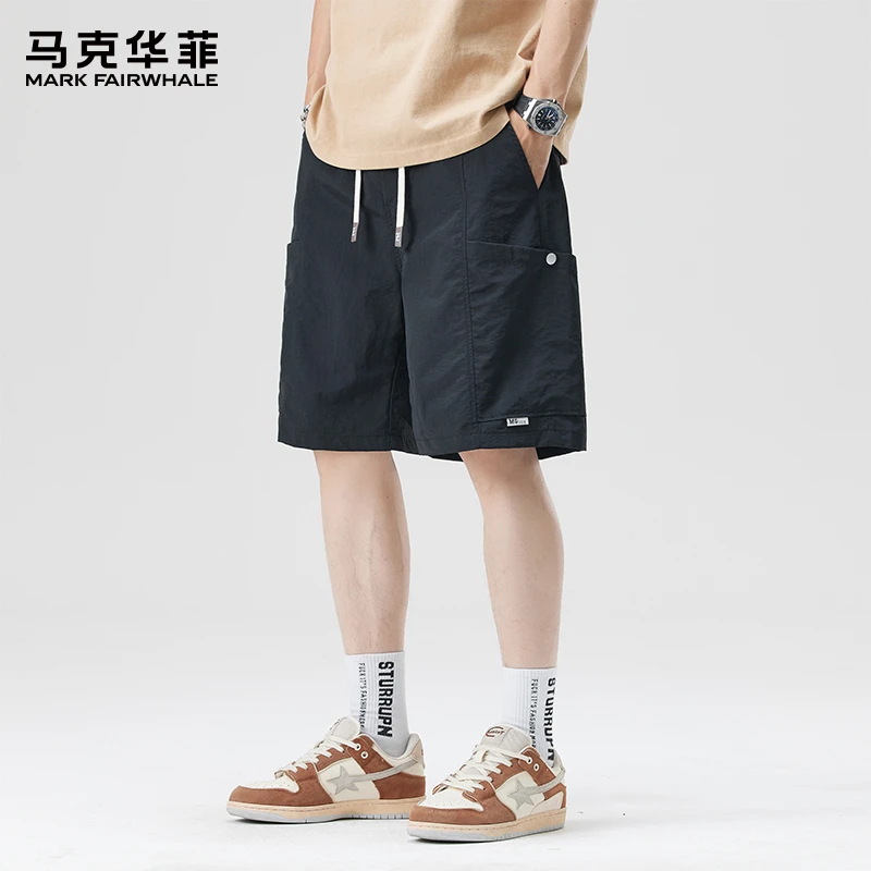 马克华菲夏季薄款黑色冰丝休闲短裤男士2025新款速干运动五分裤子