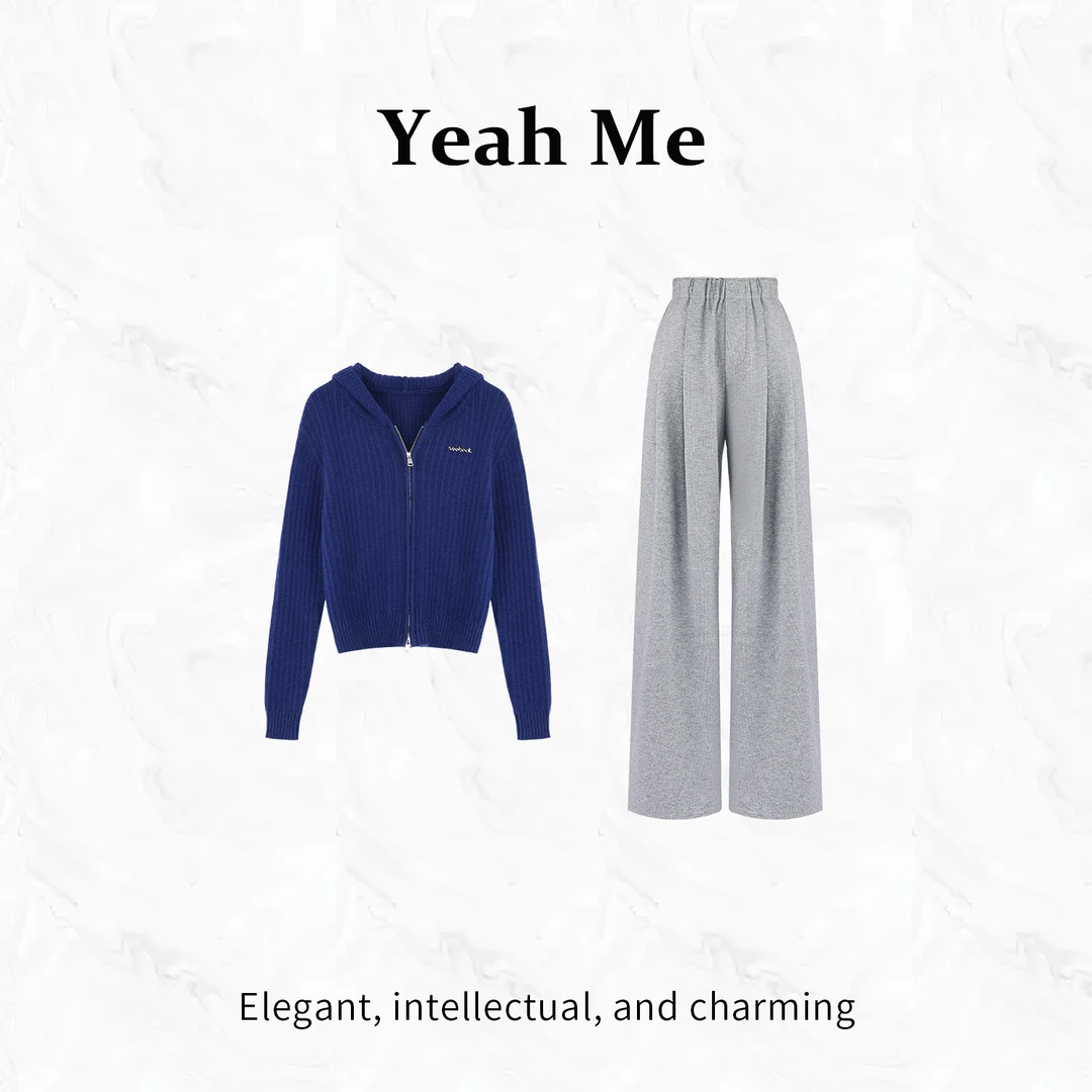 Yeah Me/也觅【亚曼庄园】秋季新款小清新气质百搭长裤套装连帽外套