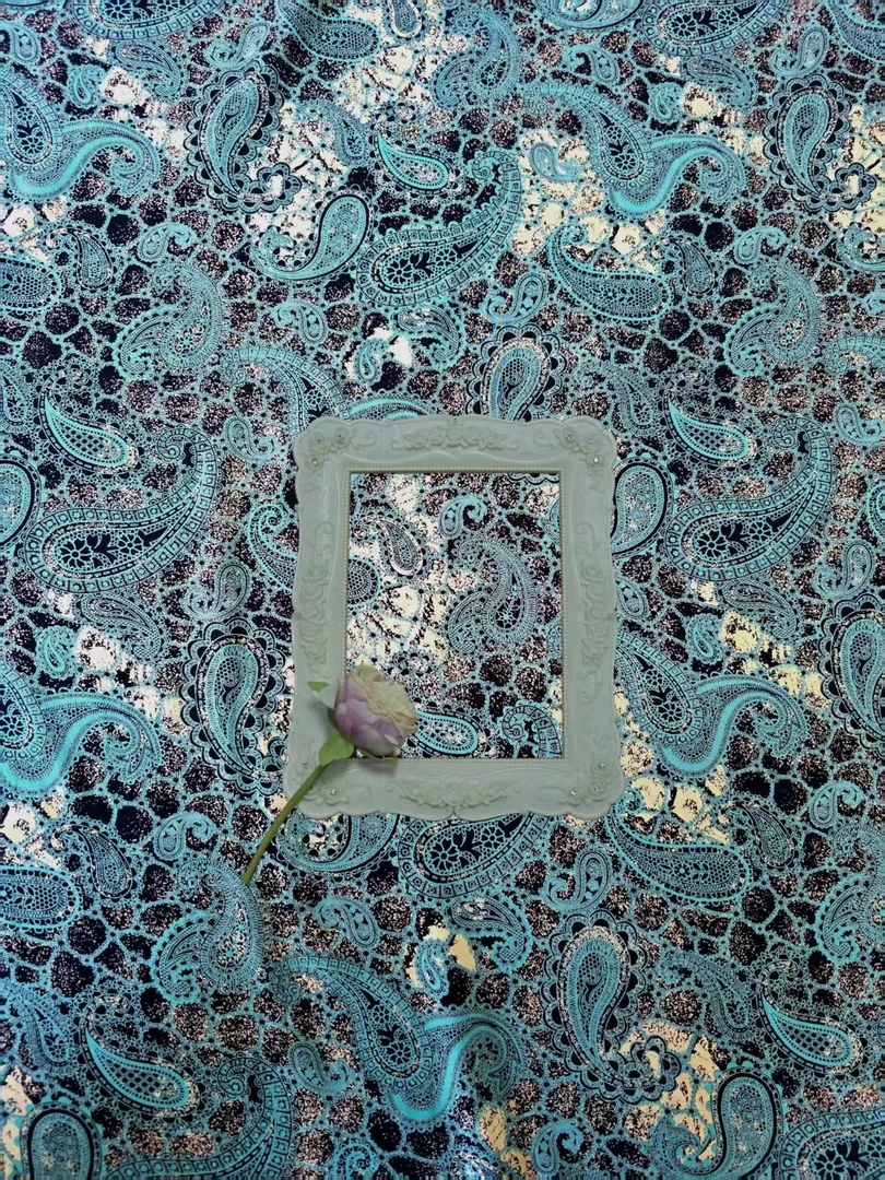 【蓝色腰果花】新款雕印绵绸布料.NO：6，不支持七天无理由