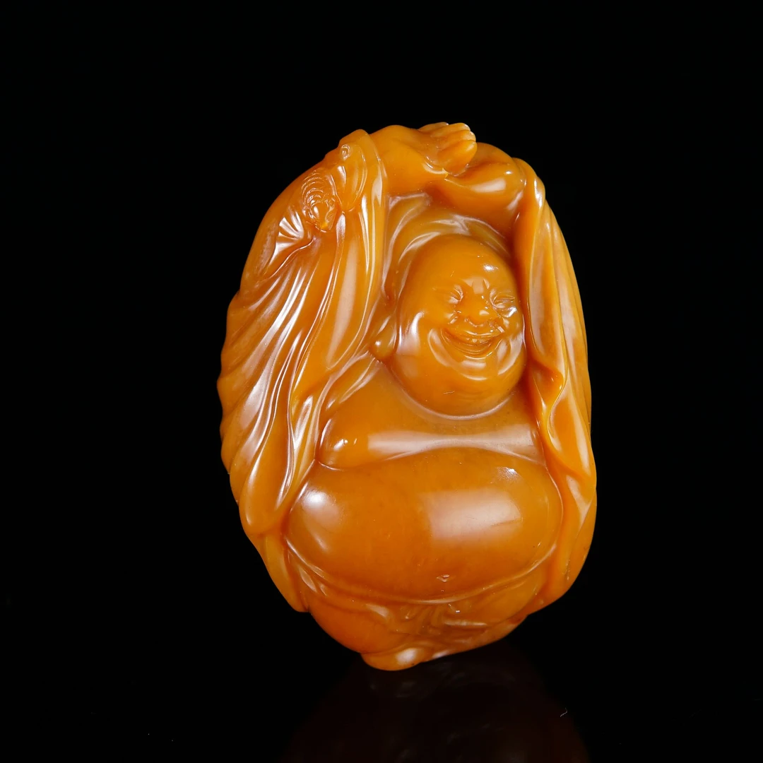 寿山石田黄冻摆件笑口常开，陈霖作，46.8g
