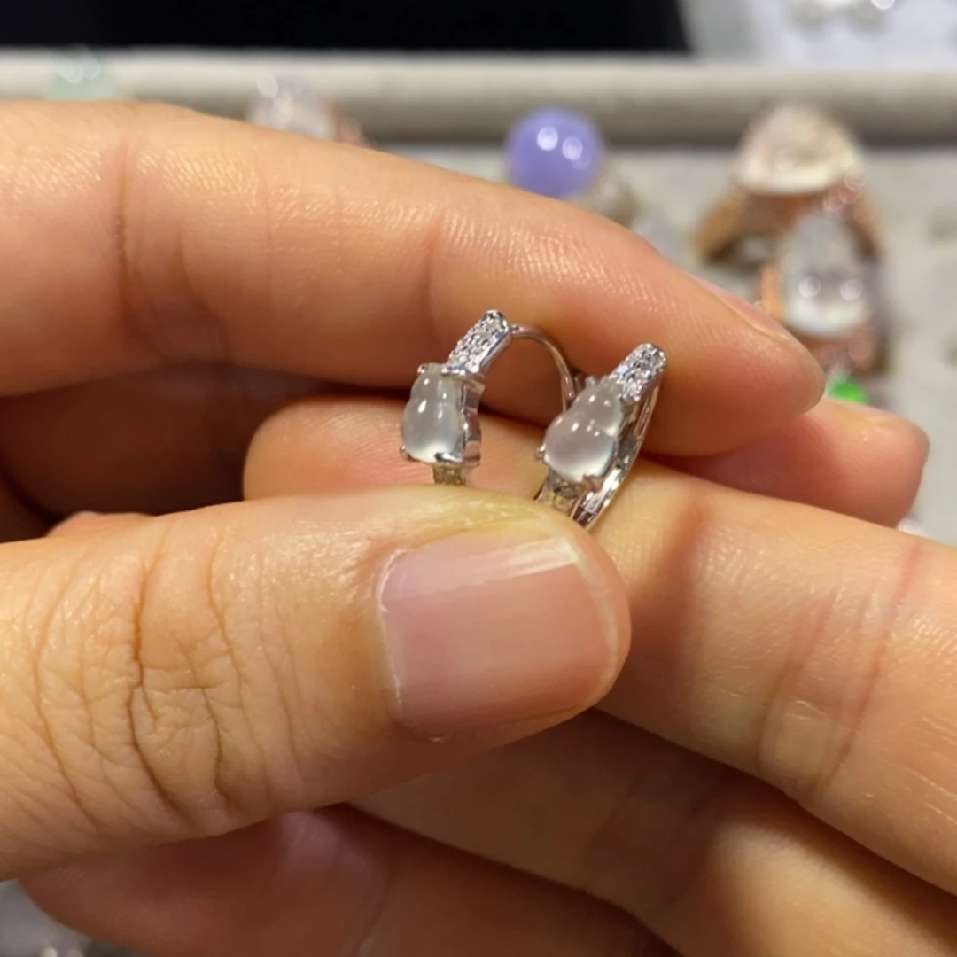 翡翠银S925镶嵌耳饰耳扣