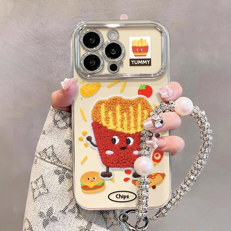 薯条汉堡适用苹果15华为vivo/oppo小米iPhone16pro电镀视窗手机壳