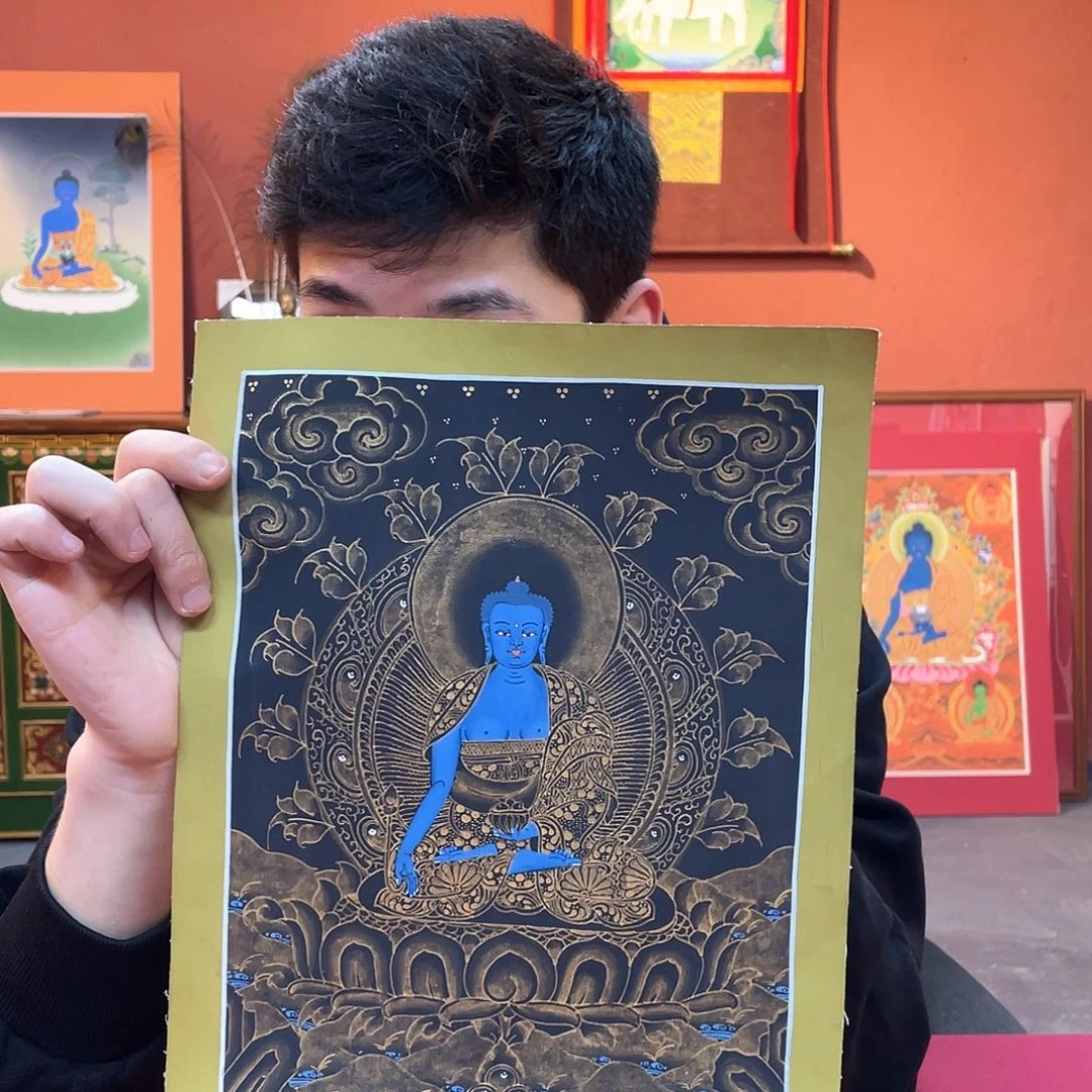 装裱画22×30纯手绘黑金药师