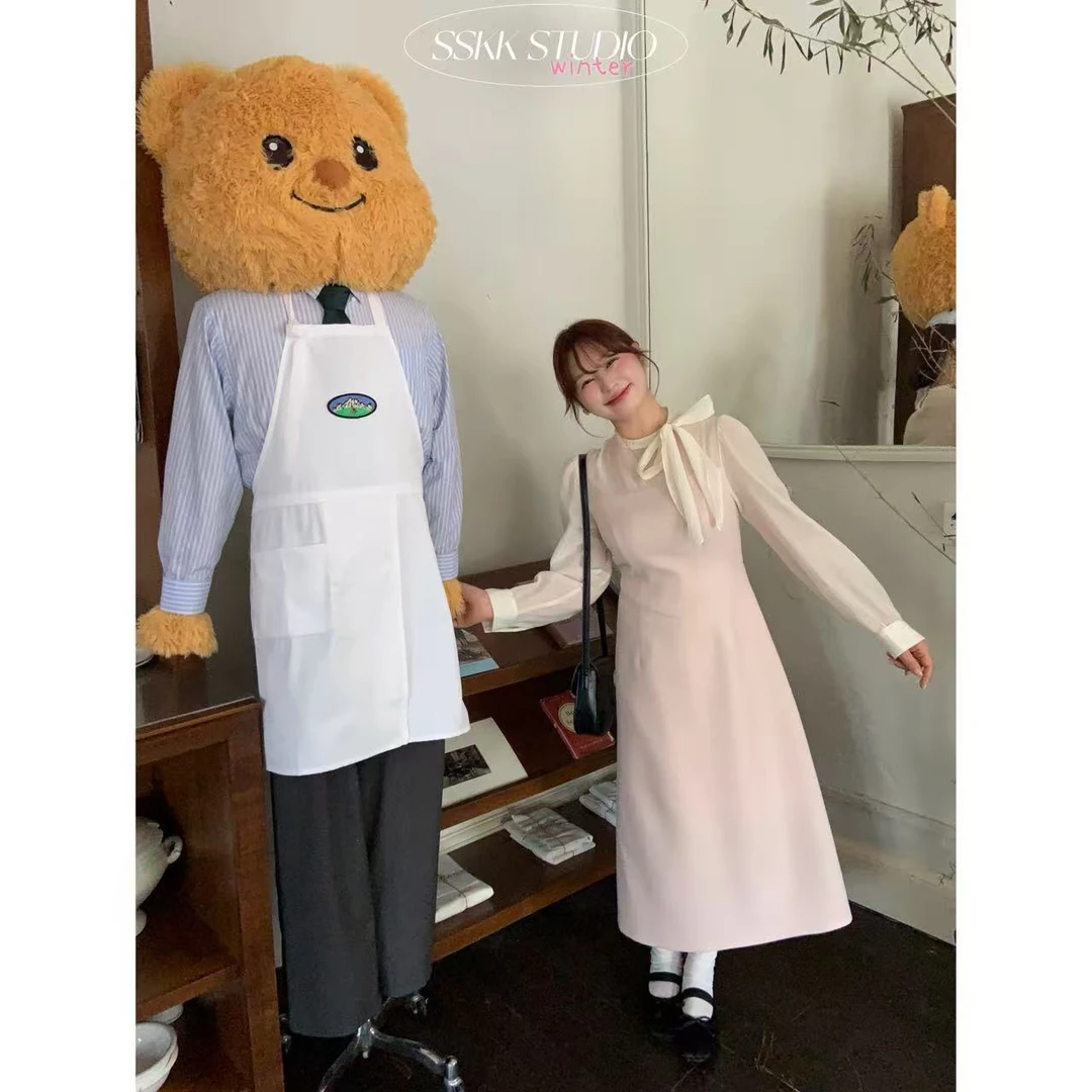 KMZY/KMZY山_山【富家欧尼】微胖韩系优雅气质假两件系带领连衣裙女