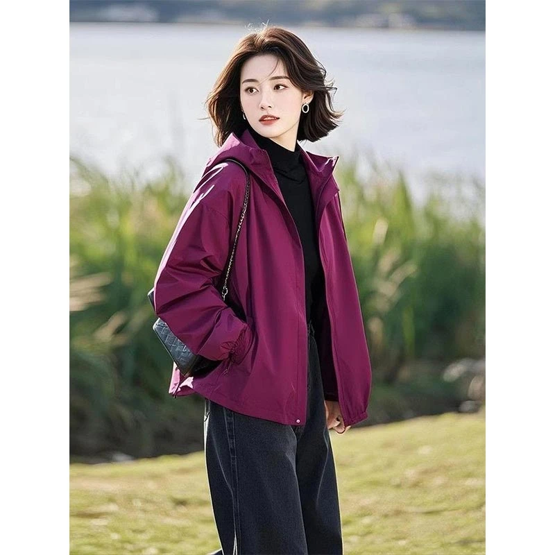 2025春秋新款时尚休闲梅子色上衣女个性宽松高级感小众百搭短外套