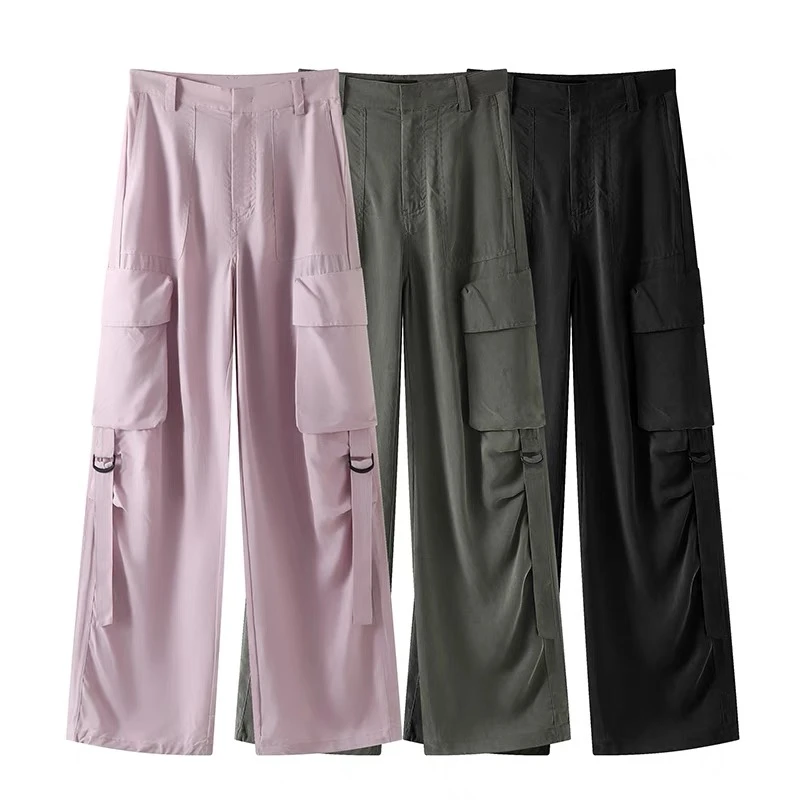 【M034】新品中低腰大口袋阔腿直筒工装裤休闲长裤