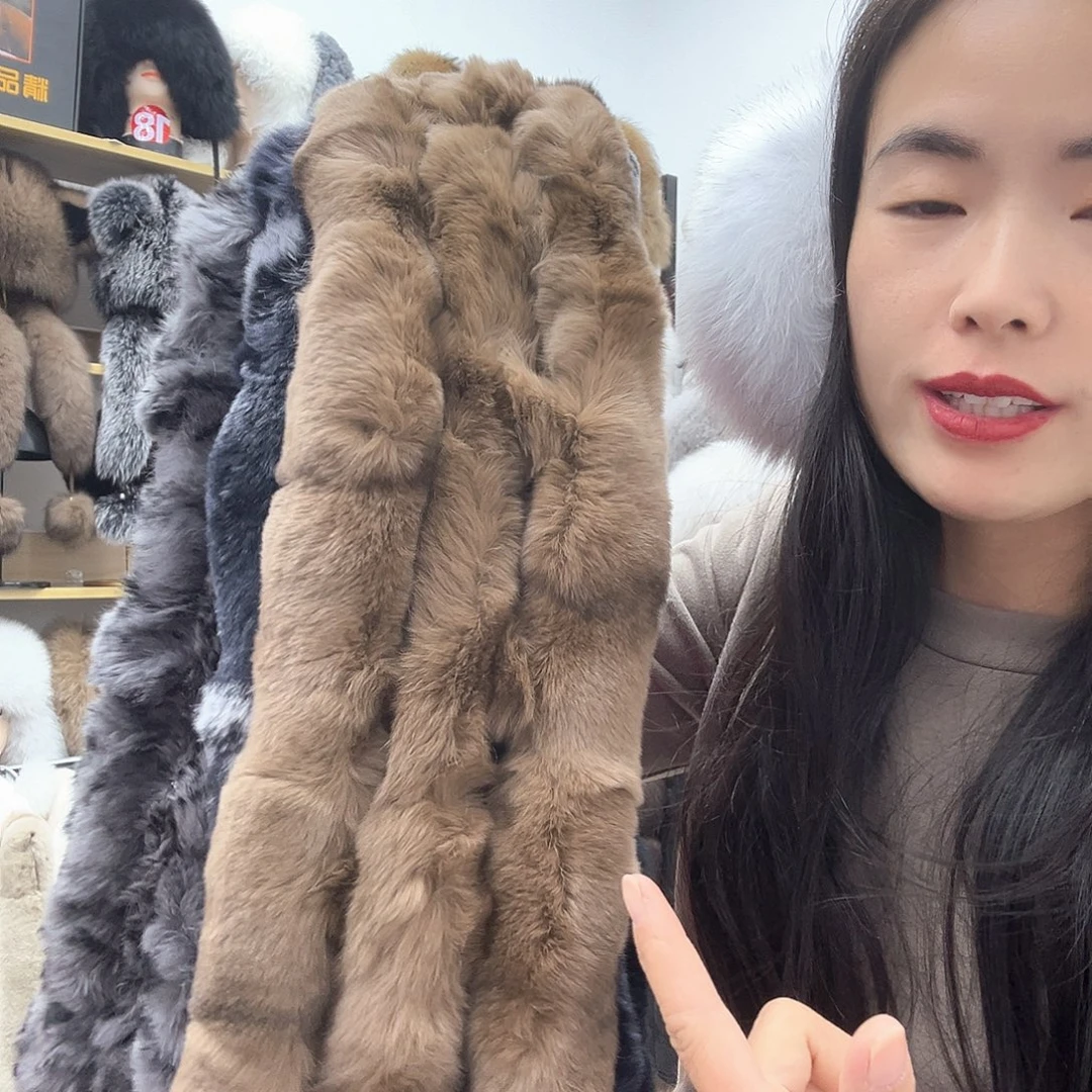 兔皮咖色花纹兔毛瑕疵围巾