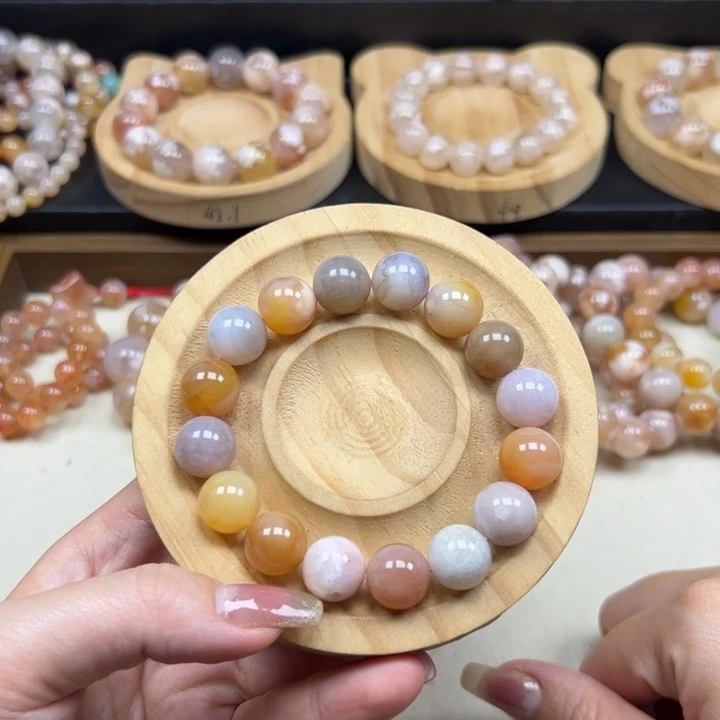 玛瑙/玉髓未镶嵌手链奶油彩色12mm