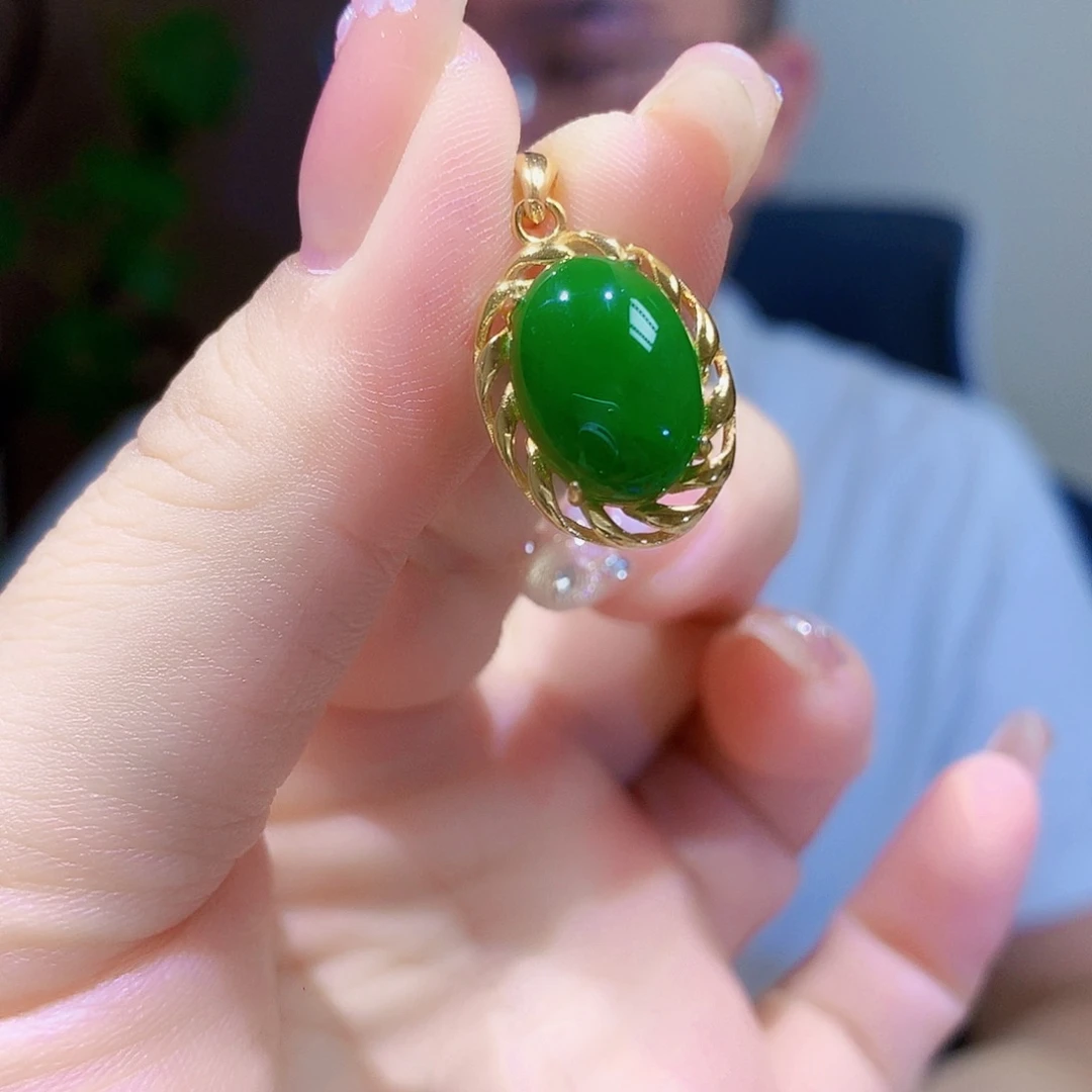 颈饰银S925镀金镶嵌和田玉（碧玉）