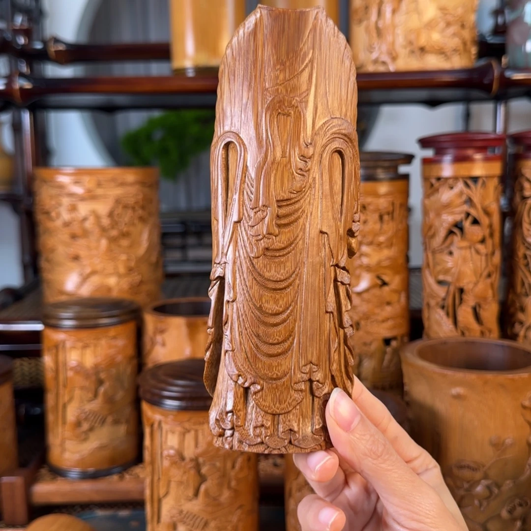 曹衣出水茶则手工竹雕