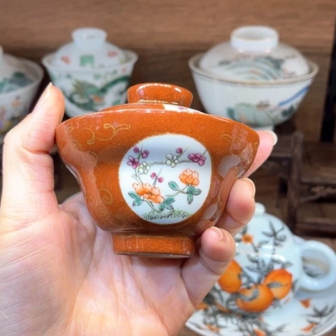 手绘茶杯盖碗壶承陶瓷