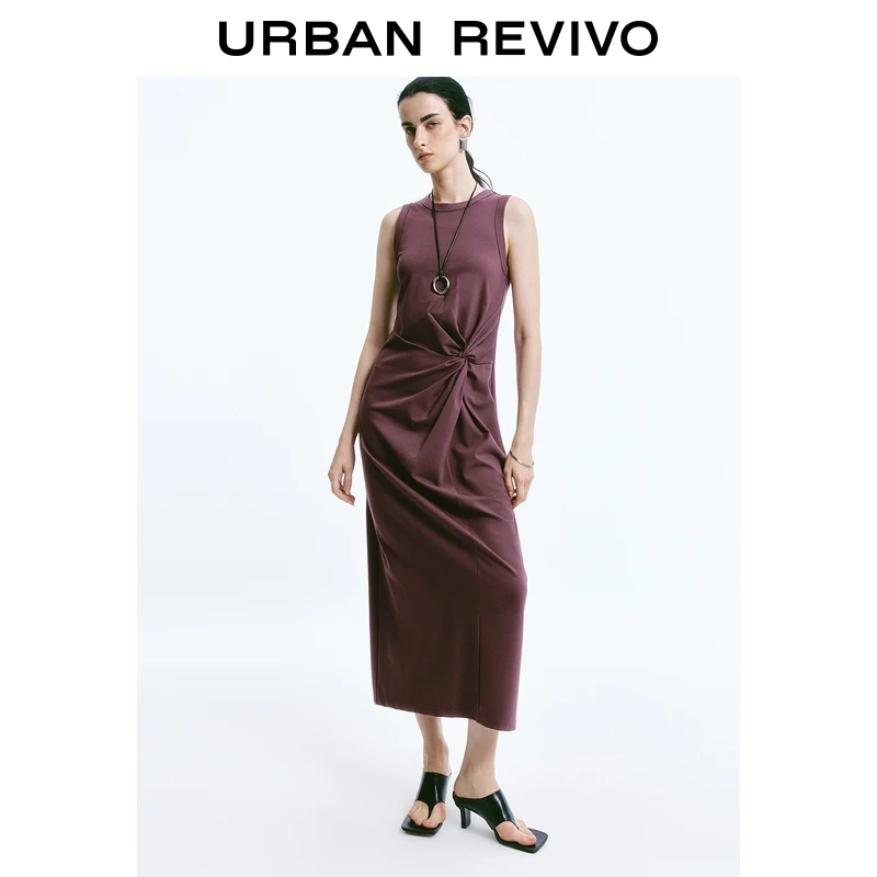 UR2025夏季新款女法式简约通勤扭结修身无袖连衣裙UWM750062