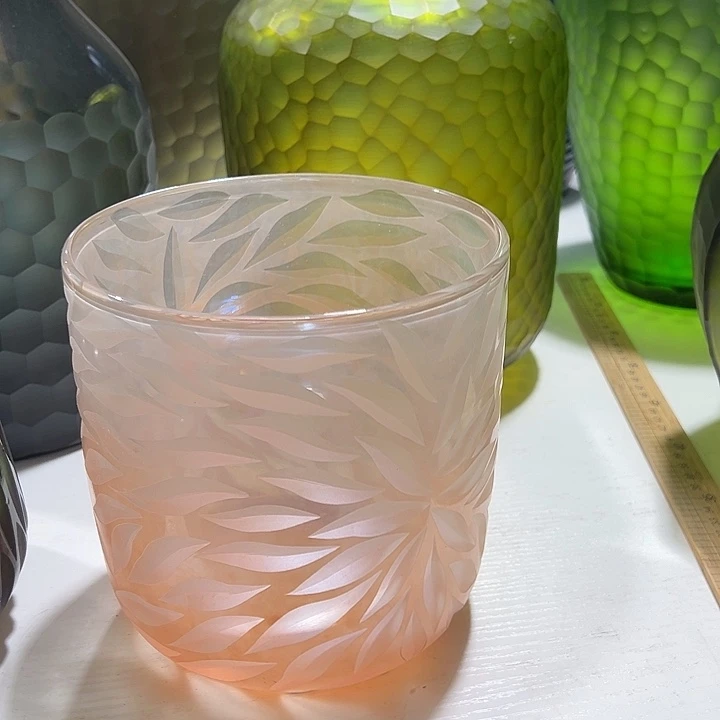 阿*?橘色磨刻花瓶花器高17口15