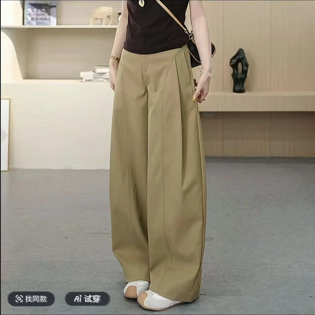 贝斯裤-潮流侧压褶阔腿裤~2025年秋季新款宽松时尚女装裤子