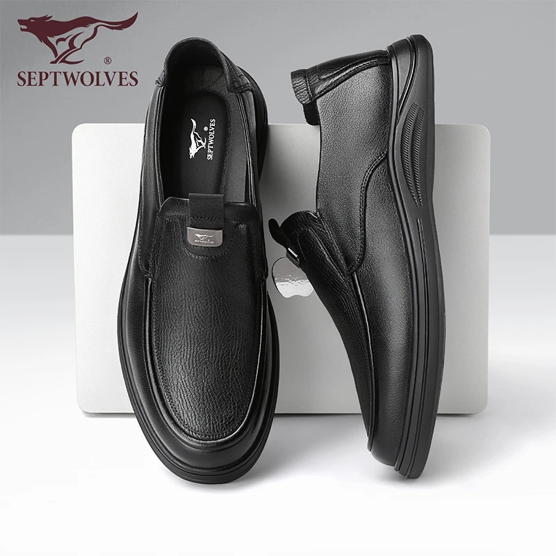 七匹狼男士脚宽皮鞋2025秋季新款真皮乐福鞋一脚蹬软底中年爸爸鞋