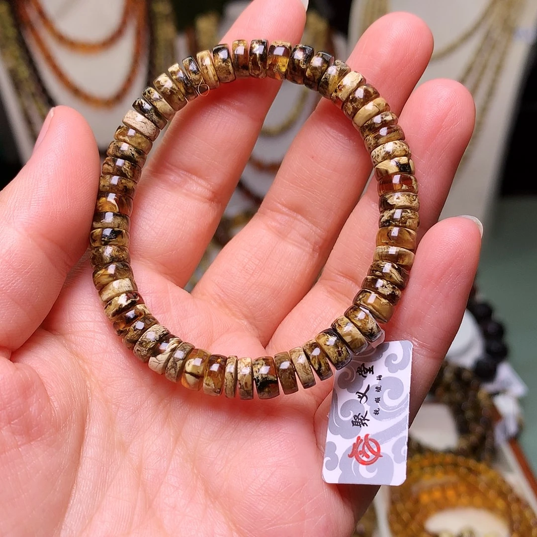 琥珀未镶嵌裸石7/直切花珀单圈-991