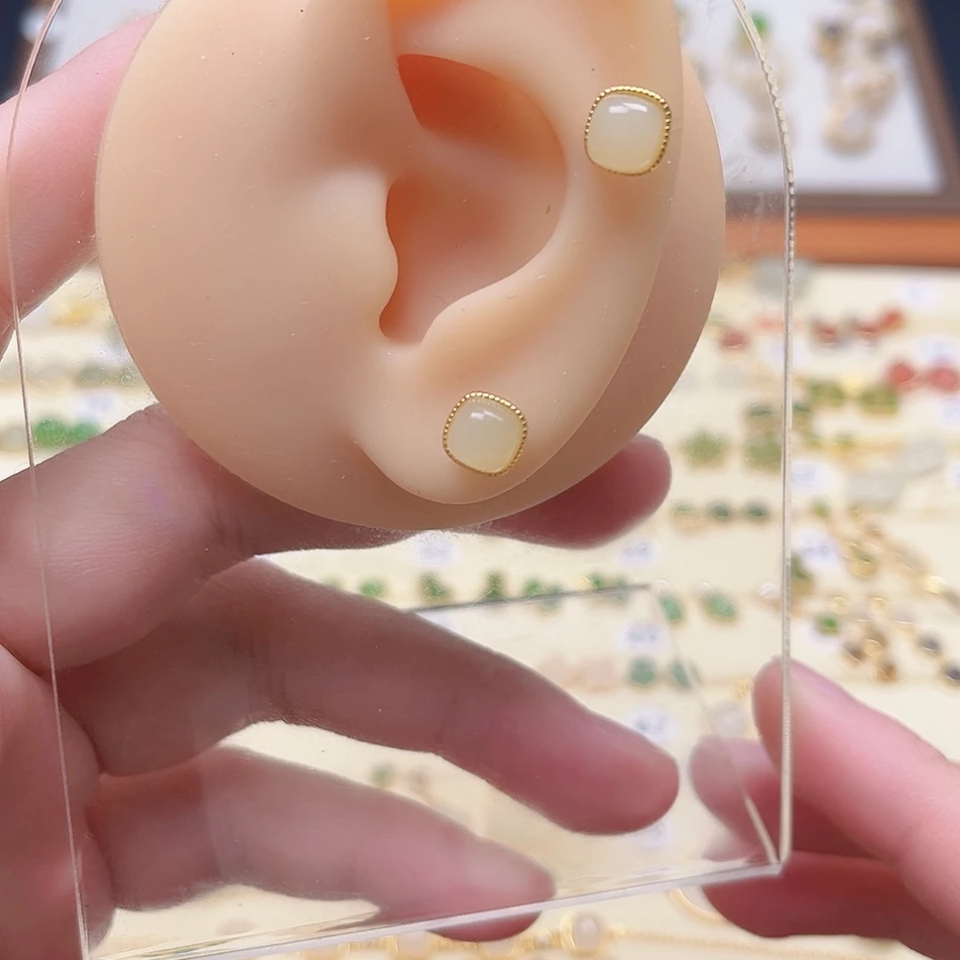 银S925镶嵌和田玉耳饰