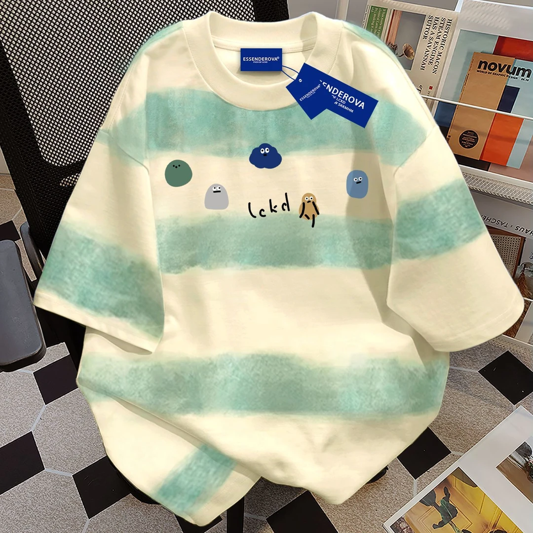 100%纯棉小众潮流设计短袖t恤男女夏季爆款宽松可爱圆领情侣上衣