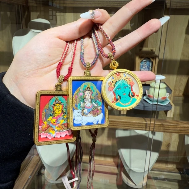 铜合金布艺项链 手工编织彩绘项链