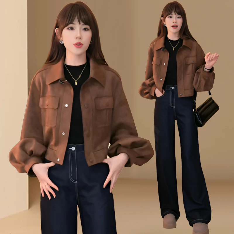 韩版复古设计感小个子翻领外套女2025春秋新款休闲洋气夹克上衣