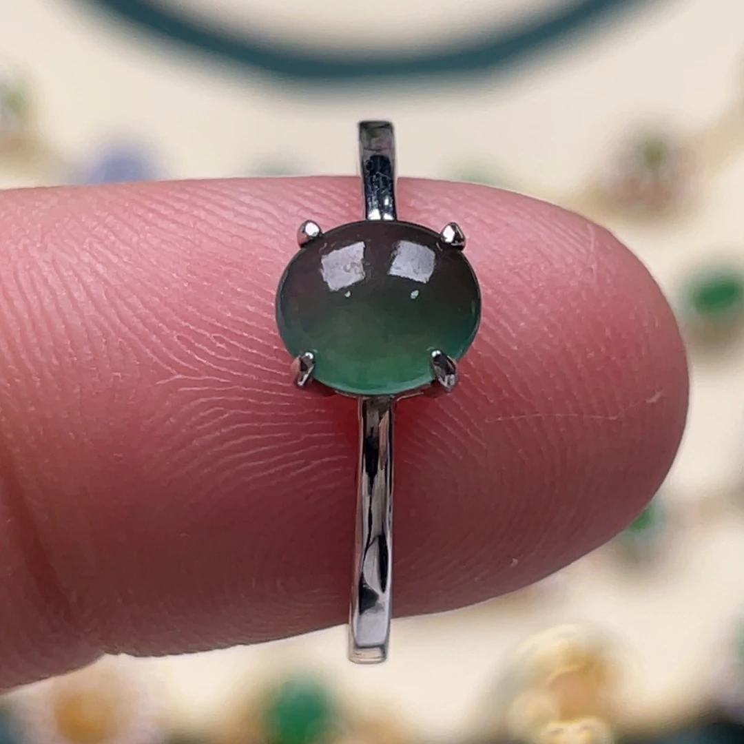 翡翠戒指银S925镶嵌纯天然缅甸翡翠