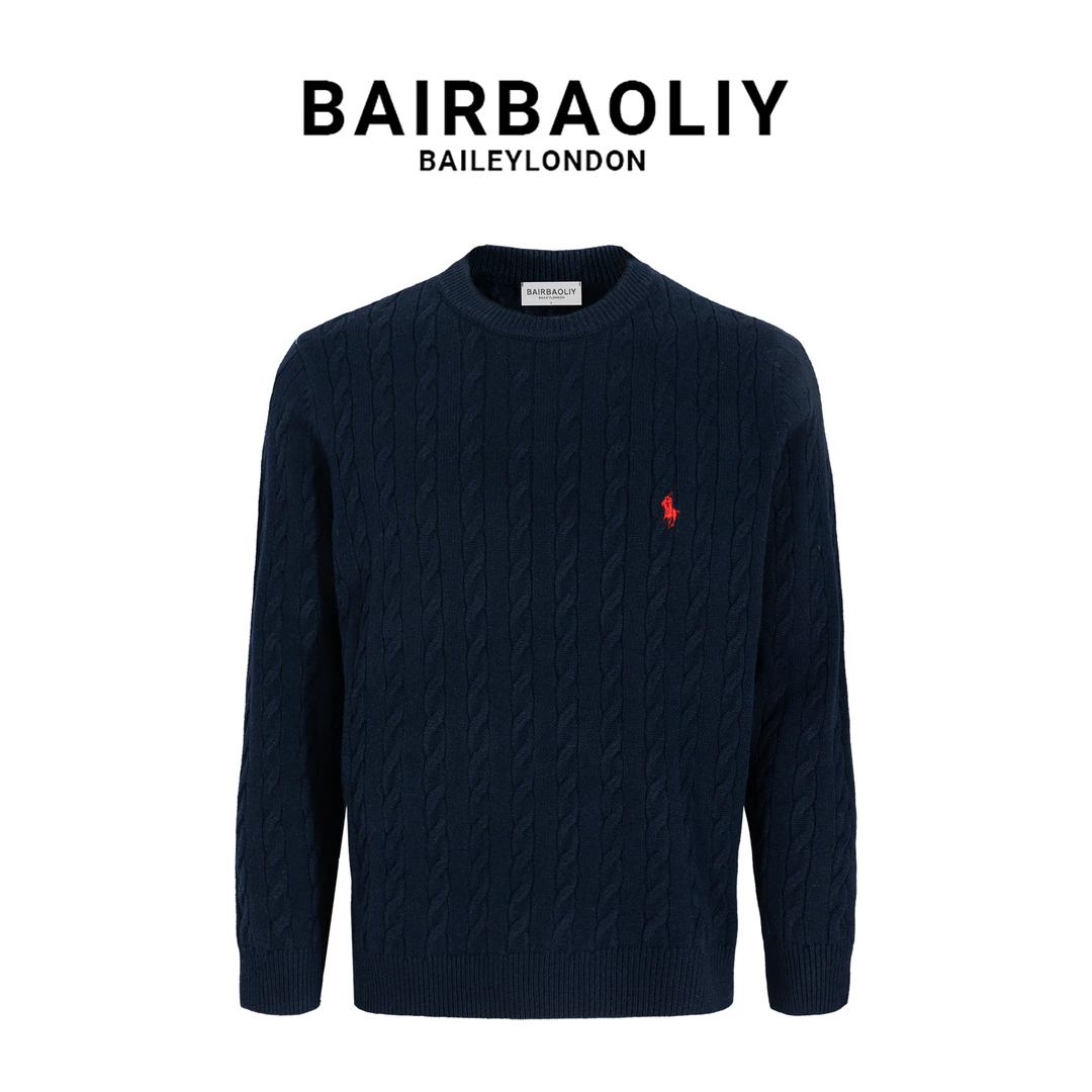 BAIRBAOLIY男装新款秋冬轻奢马标刺绣肌理感麻花经典时尚针织毛衣