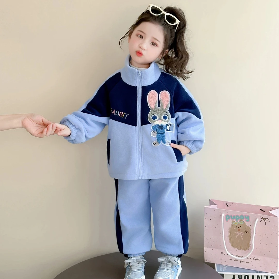 女童加绒套装秋冬款2025新款儿童休闲开衫运动两件套女孩加厚冬装