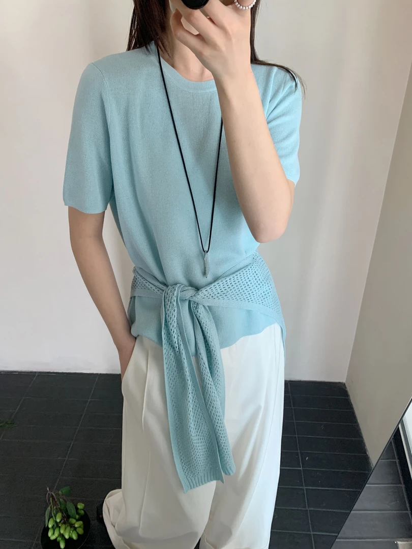 【潘潘.688831】2025年夏新款披肩百搭天爽亚麻圆领针织衫5.19福利