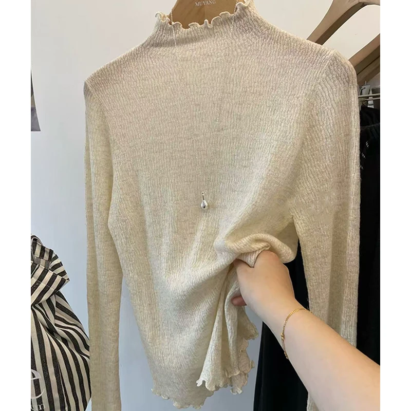 【丹姐家~木耳领打底衫】简约百搭温柔羊毛针织打底衫
