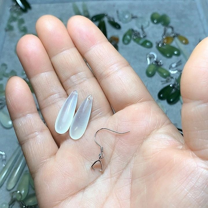 餍***足蛇纹石玉银S925镶嵌耳环