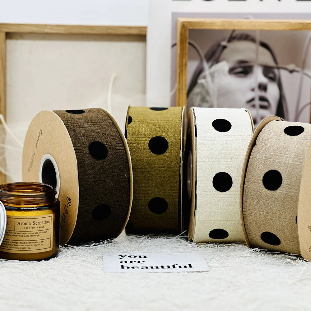 韩式高级斑点植绒丝带5cm伴手礼绸带发饰辅料DIY蝴蝶结半成品