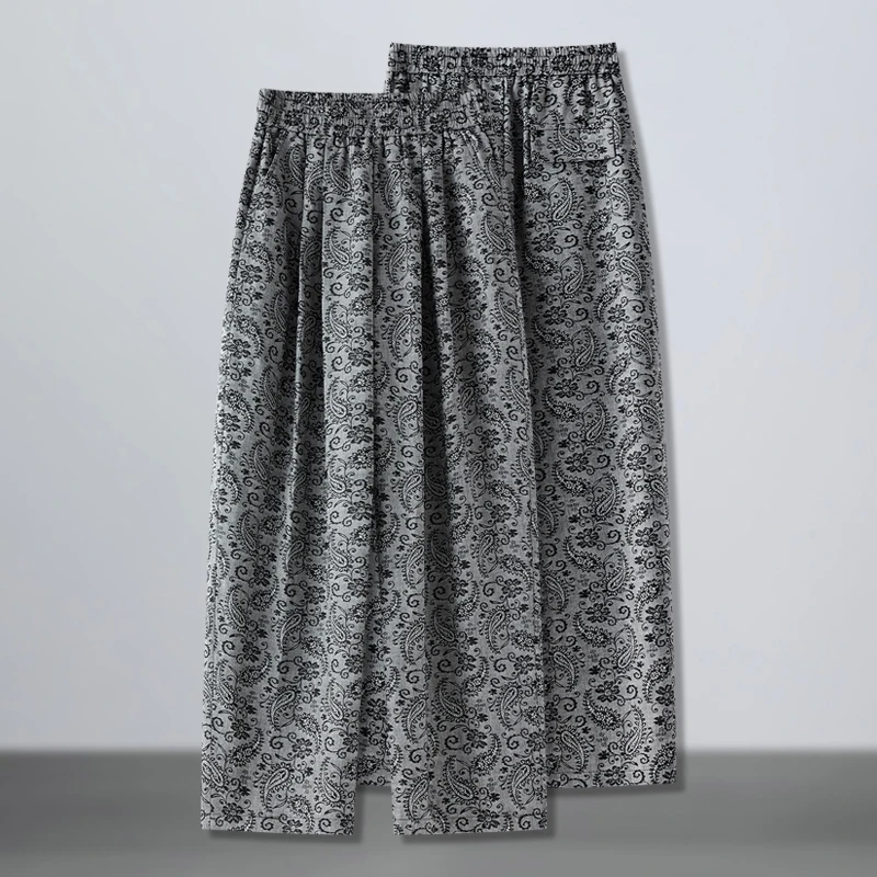 欧洲站夏季薄款直筒裤休闲百搭暗纹提花松紧腰拼缝休闲裤阔腿裤子