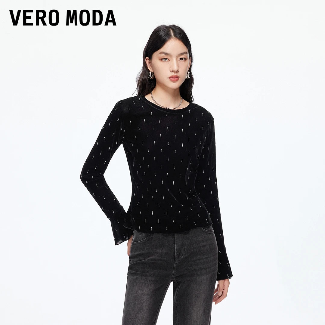 Vero ModaT恤女2025秋冬新款烫钻圆领修身上衣时髦精致百搭松弛感