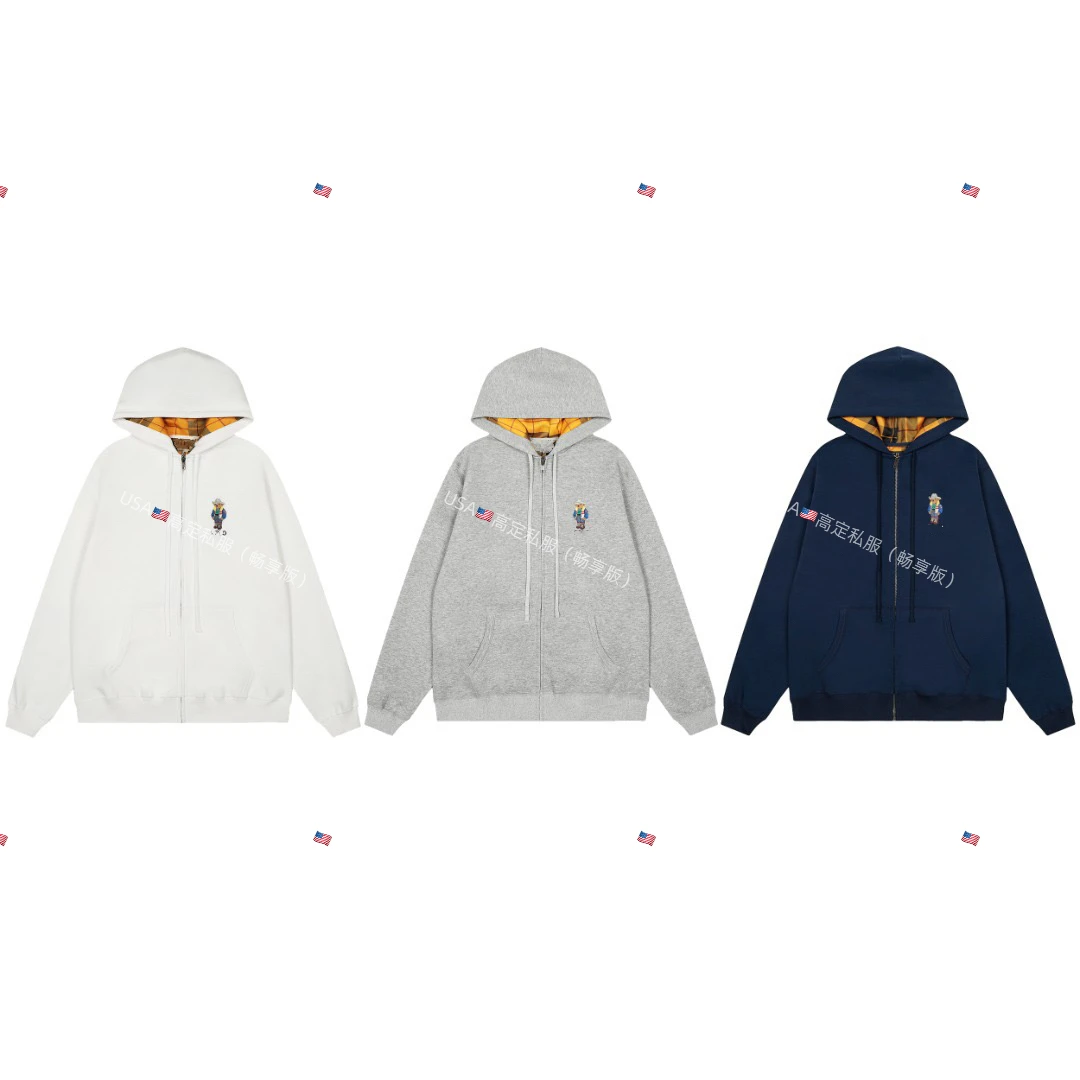 秋冬季欧美潮流拉链上衣百搭宽松小熊连帽卫衣【男女同款】