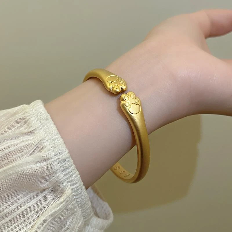 铜合金手镯 铜合金手镯 精致金色猫爪手镯女古法开口可调节手环轻