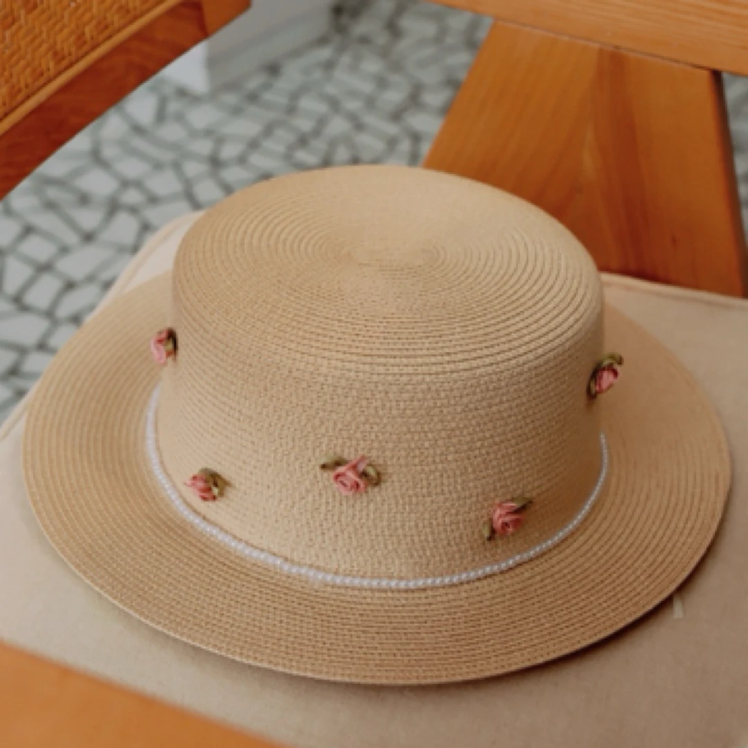 CM.HAT法式甜美清新风礼帽和花朵平檐帽帽子时尚百搭平顶夏天夏季