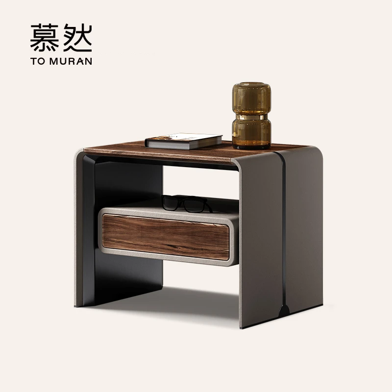 【A793】Muran轻奢设计师床头柜现代皮质异形床边柜胡桃木床头柜