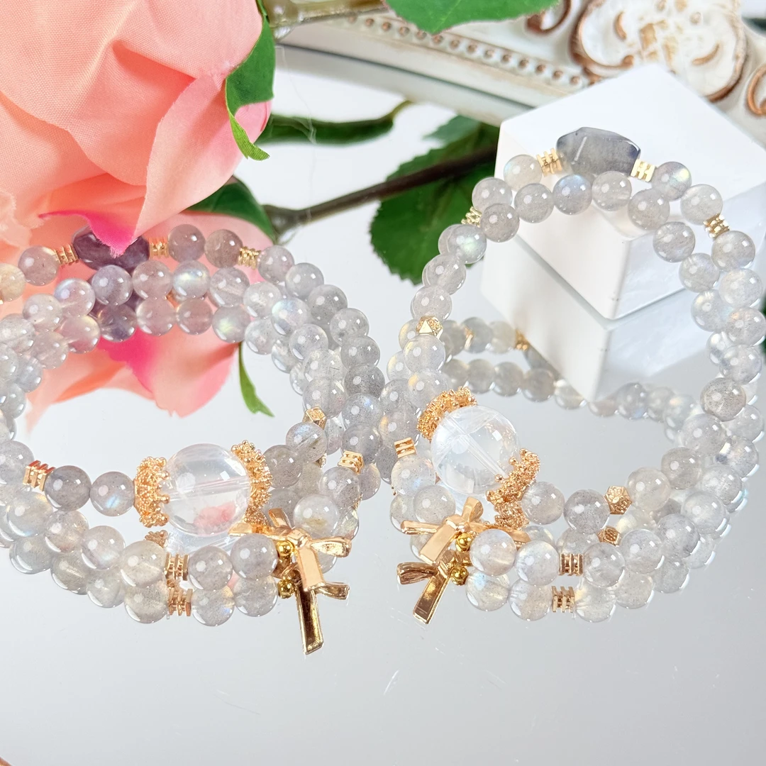 【睡好吃好】灰月光白水晶6-12mm手串面小仙多样性发其一