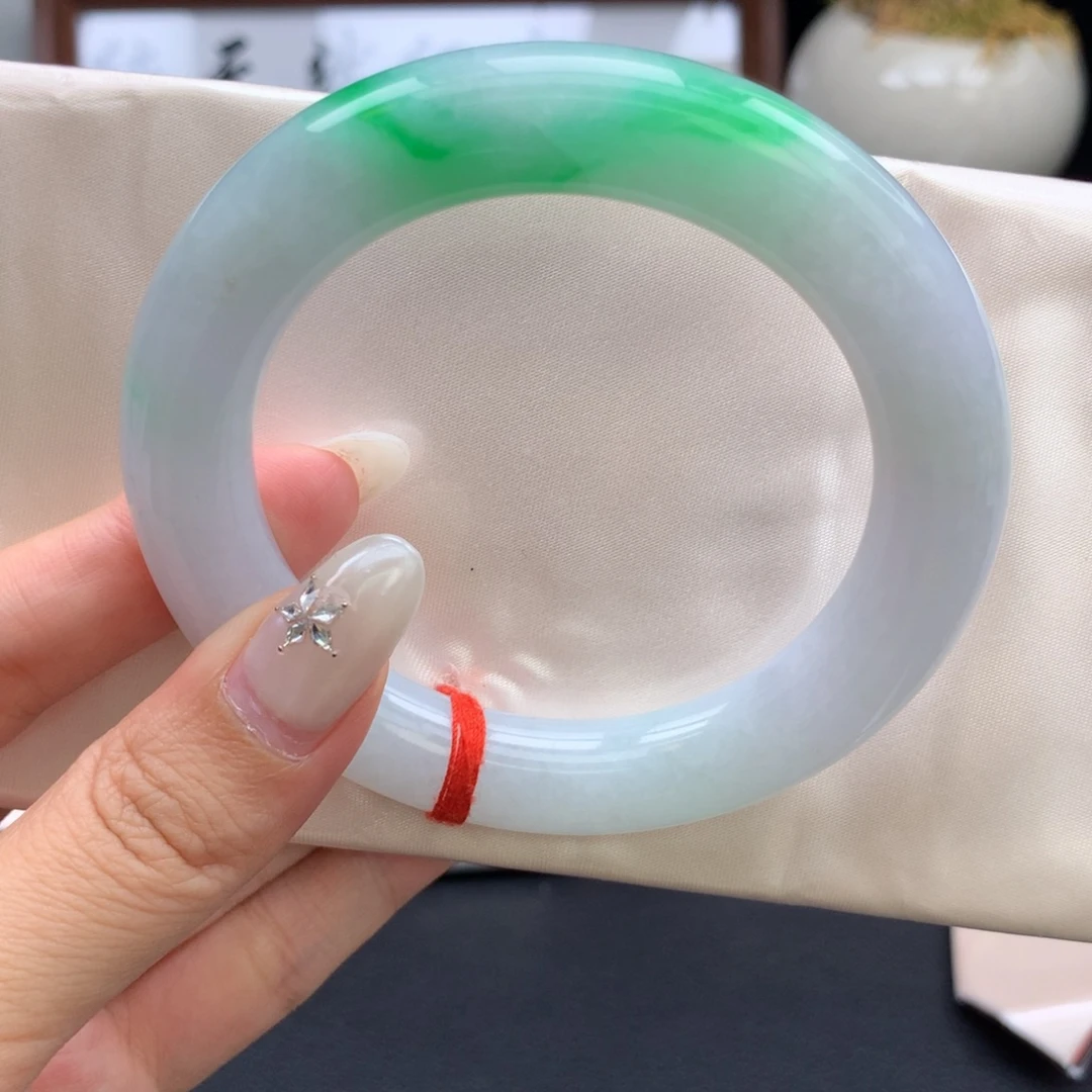 未镶嵌手镯翡翠阳春白雪胖圆10号