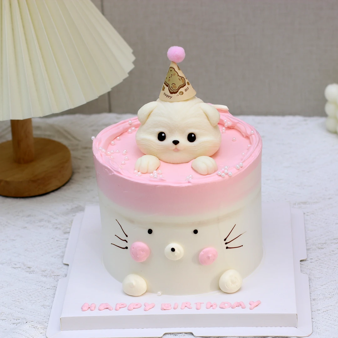 巧克力小狗蛋糕装饰摆件超萌立体卡通网红生日粉色小猪奶酪小动物