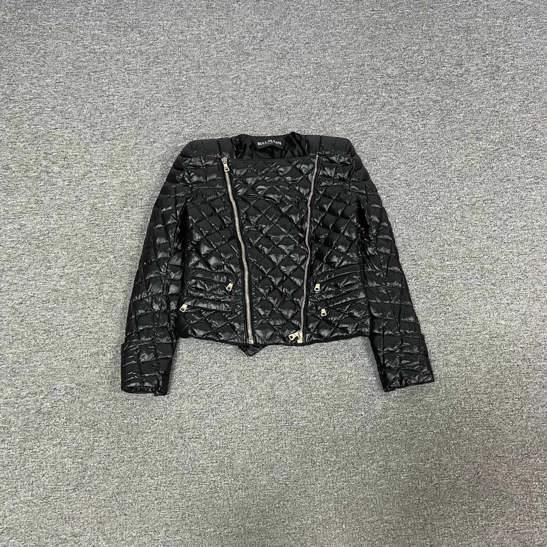 99新 BALMAIN/巴尔曼 黑色 经典款 黑金 机车 羽绒服 38码