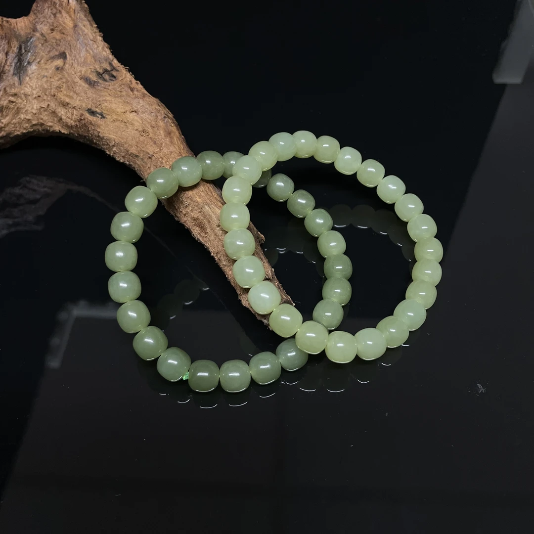 【润家玉】和田玉老型珠手串约卡8mm有棉有裂多样性发其一AA-14