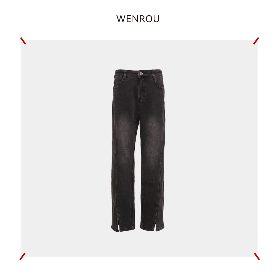 温柔自知  显高 显瘦 开叉 修身 女士直筒牛仔裤 nkz002