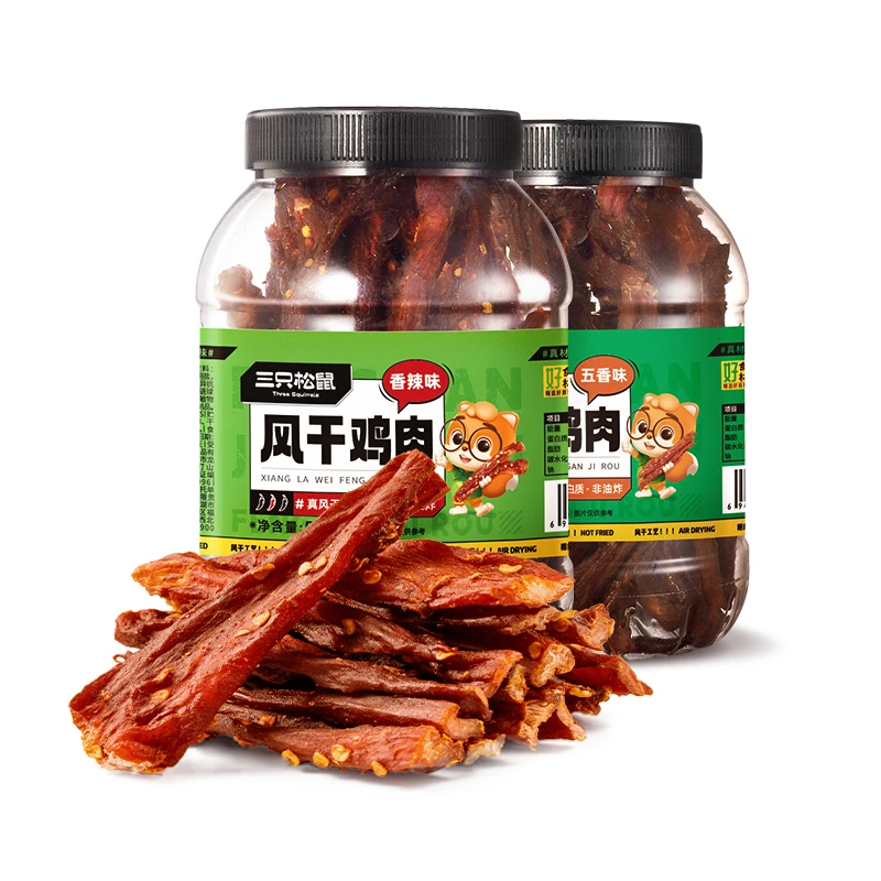 【三只松鼠_风干鸡肉条500g】罐装鸡胸肉即食解馋夜宵解馋小零食BY
